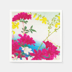 Seerosen aus Japan - Magenta, gelb blau Serviette