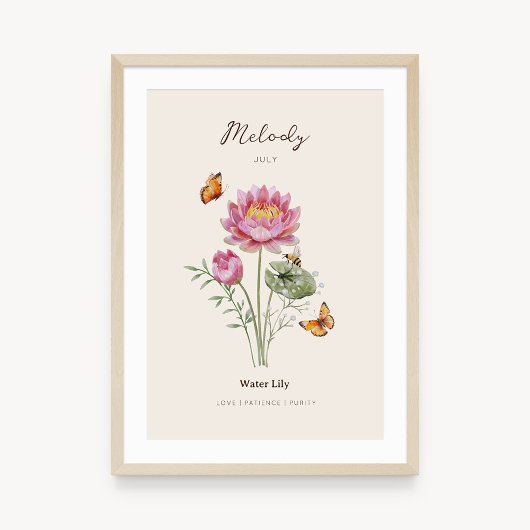 Seerosen-Geburtsmonats-Blumenposter Poster