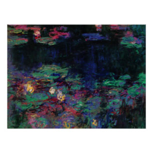 SEEROSEN GRÜNER TEICH Claude Monet Dunkle Blumen Poster