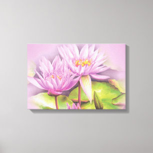 Seerosen lila Blumen floraler Leinwanddruck lang