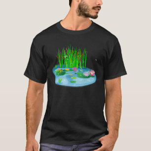 Seerosen Teich mit Frosch auf Lilienpolsterkatzen  T-Shirt