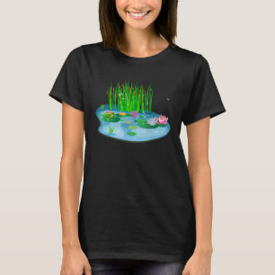 Seerosen Teich mit Frosch auf Lilienpolsterkatzen  T-Shirt