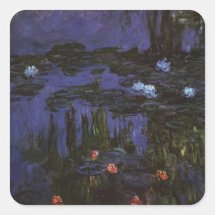 Seerosen von Claude Monet, Vintage-Impressionismus Quadratischer Aufkleber