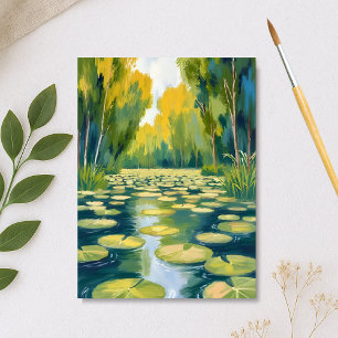 Seerosenteich   Grüne Aquarell-Natur Feiertagskarte
