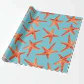 Seerote orange Küstenstarfish u. cyan-blaues Blau Geschenkpapier (Ungerollt)