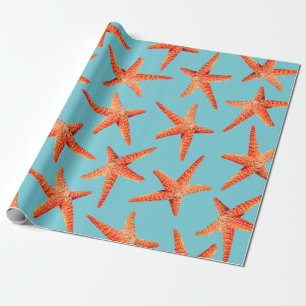 Seerote orange Küstenstarfish u. cyan-blaues Blau Geschenkpapier
