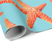 Seerote orange Küstenstarfish u. cyan-blaues Blau Geschenkpapier (Rolleneckpunkt)