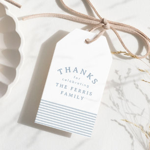 Seersucker blau gestreifte einfache Babyparty-Dank Geschenkanhänger