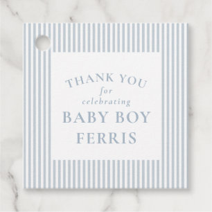 Seersucker blau weiß gestreifte Babyparty Danke Geschenkanhänger