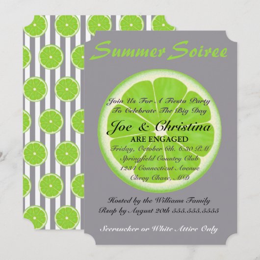 Seersucker & Limone Fiesta Cocktail Party Einladun Einladung (Vorne/Hinten)