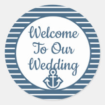 Seersucker Willkommen auf unserem Hochzeitsaufkleb