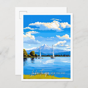 Sees Taupo Neuseeland Vintage Illustration Postkarte