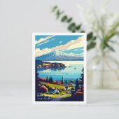 Sees Taupo Neuseeland Vintage Illustration Postkarte (Stehend Vorderseite)