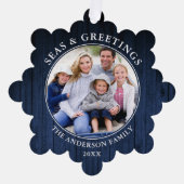 Sees und Grüße Anker Blue Wood Print Ornament Karte (Vorderseite)