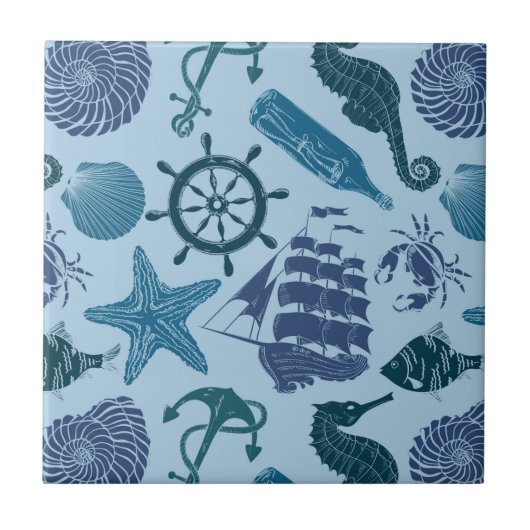 Seeschatten des blauen Musters Fliese (Vorderseite)