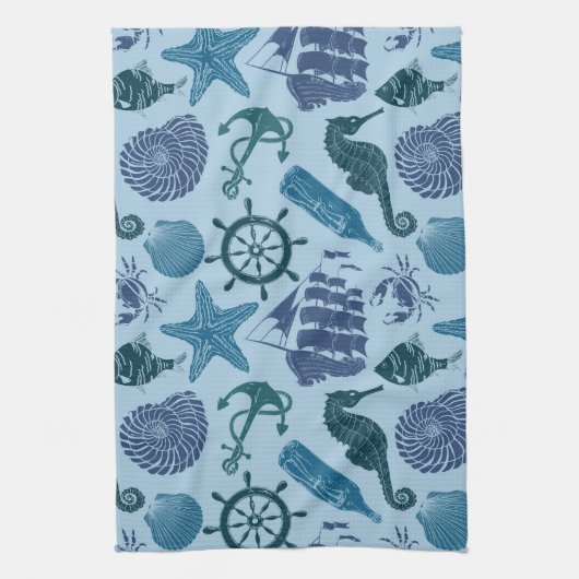 Seeschatten des blauen Musters Geschirrtuch (Vertikal)