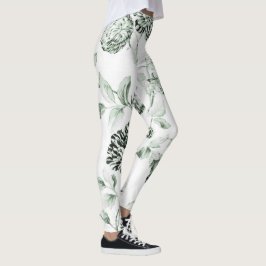Seeschaum-Grün Vintages botanisches BlumenToile Leggings