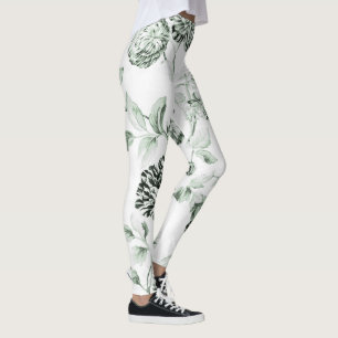 Seeschaum-Grün Vintages botanisches BlumenToile Leggings