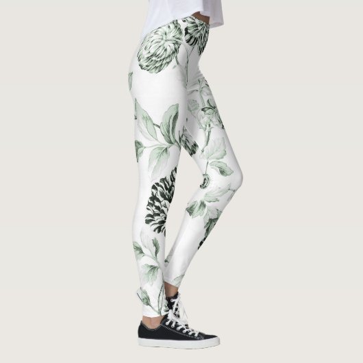 Seeschaum-Grün Vintages botanisches BlumenToile Leggings (Rechts)
