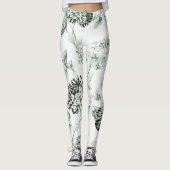 Seeschaum-Grün Vintages botanisches BlumenToile Leggings (Vorderseite)