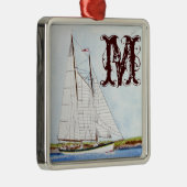 Seeschiff Seemonogramm Silbernes Ornament (Rechts)