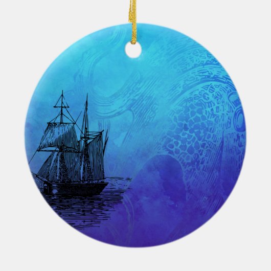 Seeschiff u. Krake Keramik Ornament (Hinten)