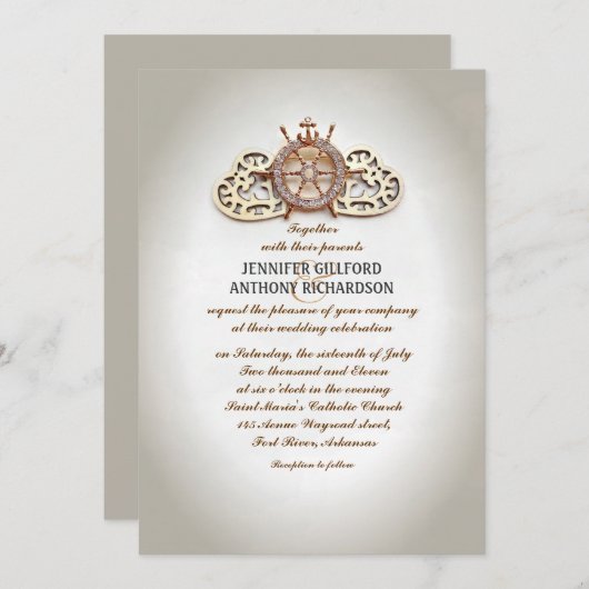 Seeschiffahrrad und Liebe Herz laden zur Hochzeit Einladung (Vorne/Hinten)