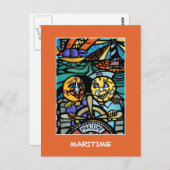 Seeschifffahrt auf orangefarbenen Zeitabschnitten Postkarte (Vorne/Hinten)