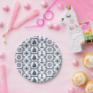 Seeschifffahrt in blauem Muster Pappteller