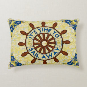 Seeschiffs-Helm-hölzernes Rad-altes Karten-Segel Dekokissen