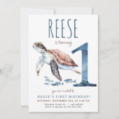 Seeschildkröte Einladung zum ersten Geburtstag (Vorderseite)