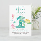 Seeschildkröte Einladung zum ersten Geburtstag (Stehend Vorderseite)