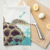 Seeschildkröte-Liebe-Monogramm personalisiert Handtuch (Viertel Falte)