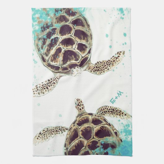 Seeschildkröte-Liebe-Monogramm personalisiert Handtuch (Vertikal)