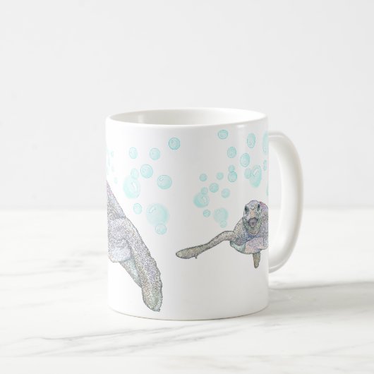 Seeschildkröte Niedliche Farbenfrohe Kindheit Illu Kaffeetasse (VorderseiteRechts)