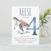 Seeschildkröte - Vierte Geburtstagsfeier Einladung (Stehend Vorderseite)