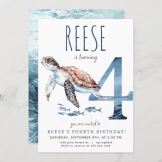 Seeschildkröte - Vierte Geburtstagsfeier Einladung