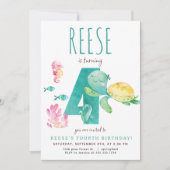 Seeschildkröte - Vierte Geburtstagsfeier Einladung (Vorderseite)