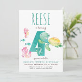 Seeschildkröte - Vierte Geburtstagsfeier Einladung (Stehend Vorderseite)