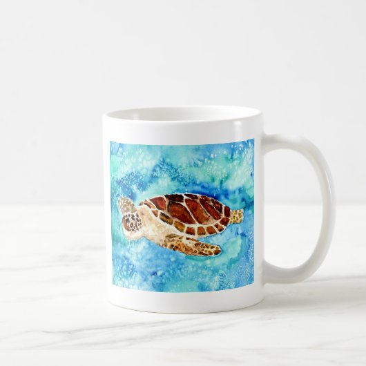 SeeschildkrötemarineMeereswelt Watercolormalerei Kaffeetasse (Rechts)