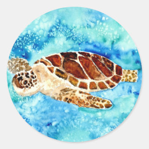 SeeschildkrötemarineMeereswelt Watercolormalerei Runder Aufkleber