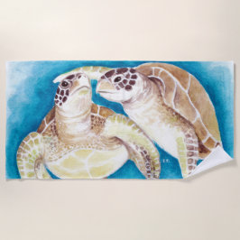 Seeschildkrötenaquamarine Watercolor-Kunst Strandtuch