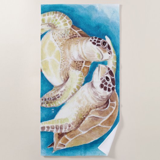 Seeschildkrötenaquamarine Watercolor-Kunst Strandtuch (Vorderseite)