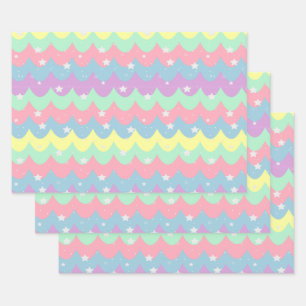 Seeschwalbe Pastel Farbe Regenbogen Silber Stars M Geschenkpapier Set