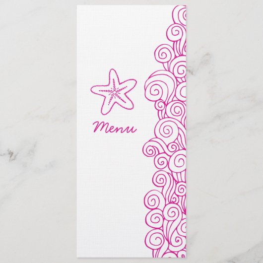 Seeschwalbe Seesterne rosa, weiße Hochzeitsmenü Menükarte (Vorderseite)