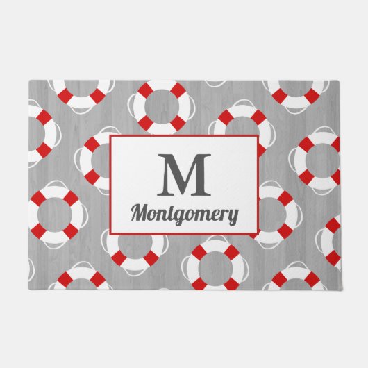 Seeschwimmweste u. graues personalisiertes fußmatte (Vorderseite)