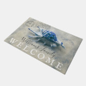 Seeseashell-blaues mit Monogramm Namen-Willkommen Fußmatte (Schrägansicht)