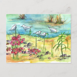 Seesee Shore Birds Seagulus Aquarellsee Blume Postkarte