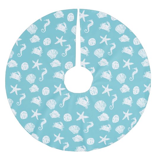 Seeseegeschöpf-Weihnachtsstrand-Haus Polyester Weihnachtsbaumdecke (Vorderseite)