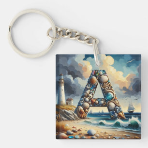 Seeseeküste Leuchtturm Sailboat Monogram A Schlüsselanhänger